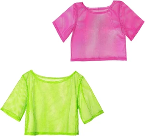 2 Stück 80er 90er Jahre Outfit Damen, Netztop Netzhemd, Off Shoulder Netzshirt, - Bild 1 von 7