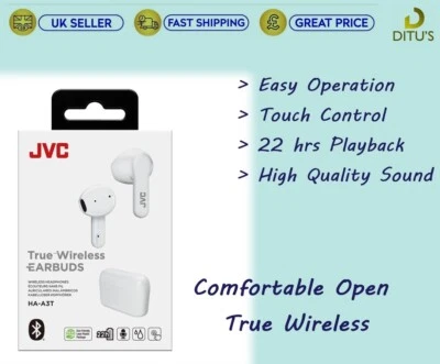 JVC TRUE WIRLESS EARBUDS HEADPHONES-WHITE-HA-A3T-BRAND NEW - Image 1 of 4