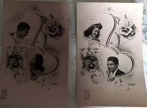 *  2 Cartes postales COUPLE/CŒUR/PENSEES - Imagen 1 de 1