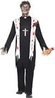 Smiffys Adult Mens Zombie Priest Costume, Blooded Top, Latex Wound, Collar and T