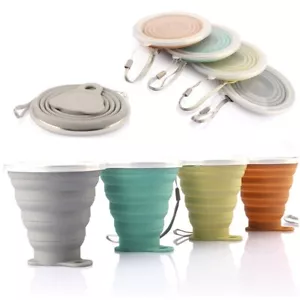 Silicone Collapsible Travel Cup Silicone Folding Camping Cup With Lids Expandabl - Picture 1 of 9