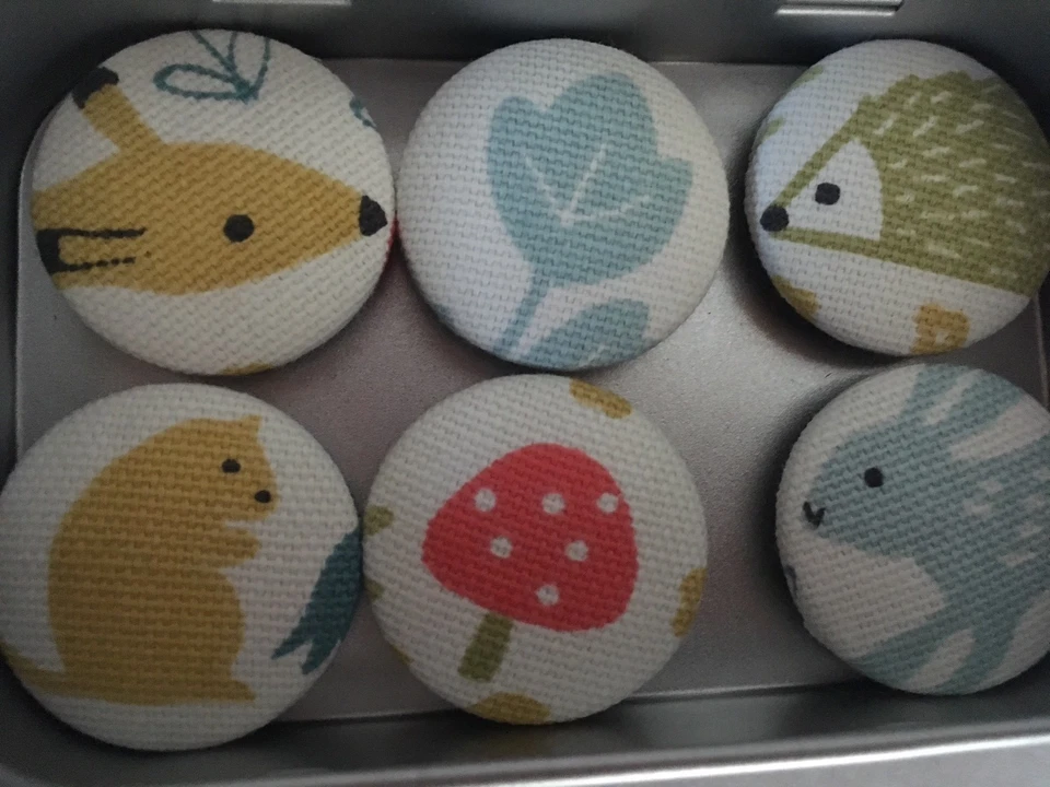 Handmade Fabric Button Magnets In A Woodland Fabric - Image 1 of 1