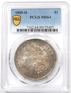 1885-O Morgan Dollar Argento Splendida Tonalità Arancione e Poco Verde! PCGS MS64 - Foto 1 di 2