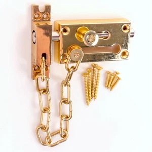 Brass LOCKABLE DOOR CHAIN Slide Bolt Guard Restrictor Home Security Latch Catch - Picture 1 of 2