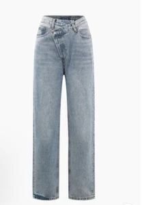 Micas Asymmetric Waist Straight Leg Jeans NWT size Large Blue 33*29” - Picture 1 of 6