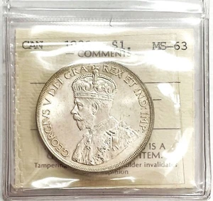 1936 SILVER CANADA $1 DOLLAR KING GEORGE V COIN ICCS MINT STATE 63 - Picture 1 of 3