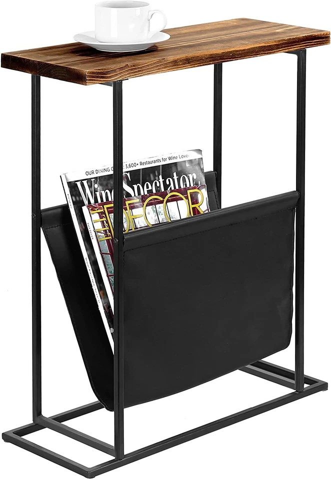 21-Inch Modern Wood & Metal End Table with Magazine Holder Sling - Image 1 of 4
