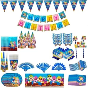 Baby Shark Party Supplies Birthday Decoration Tableware Complete Set - 144 Pcs - Picture 1 of 7