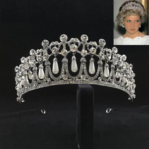 5.5cm Tall Pearl Crystal Diana Love Knot Wedding Queen Princess Prom Tiara Crown - Picture 1 of 4