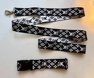 Designer Inspired Pattern Black & White Collar & Leash For Dogs - Picture 1 of 3