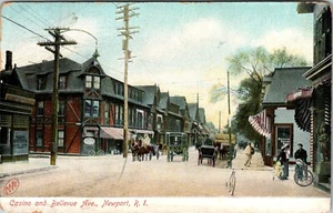 NEWPORT, RHODE ISLAND - CASINO Y AVENIDA BELLEVUE - VISTA DE POSTAL TRASERA INDIVISA - Imagen 1 de 2