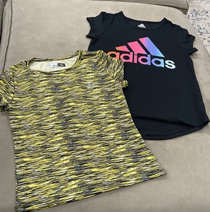 Two Girls Athletic Shirts Adidas Logo Black Multi & RBX Yellow/Black Small - Picture 1 of 5