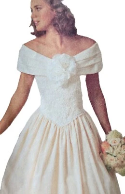 1980s Shawl Collar Rose Full Skirt Wedding Dress Sewing Pattern Butterick 5252 - Image 1 of 3