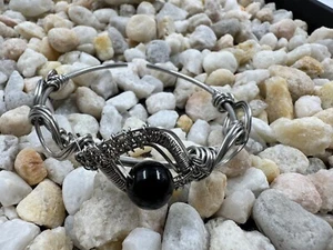 Kunsthandwerk Draht gewickelt Manschette mit schwarzem Stein bunt klobig Armband Boho - Bild 1 von 18