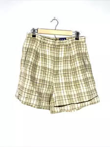 Vintage Gap Leinen beige kariert hohe Taille plissiert Wandershorts, Größe M/L - Bild 1 von 3