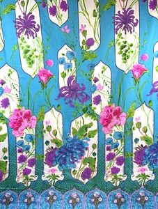 Vintage Fabric 3 yards Hawaiian Textiles Floral Pink Purple Flowers Colorful - Picture 1 of 4