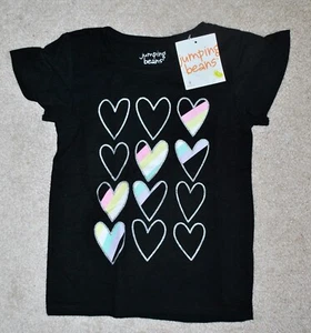 Jumping Beans Girls' Black Hearts Short Sleeves Graphic T-Shirt - Size 4 - Picture 1 of 2
