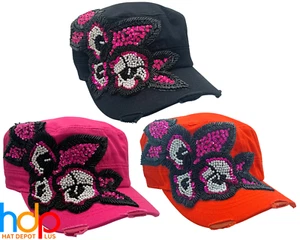 Sombrero Cadete Ejército Flor Cuentas Lentejuelas Parte Superior Redonda Envejecido BDU Castro Gorra - Imagen 1 de 24
