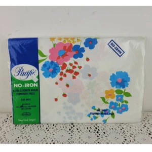 Vintage 70s Pacific Floral Flowers Groovy Retro Full Double Flat Sheets NEW NOS - Picture 1 of 7