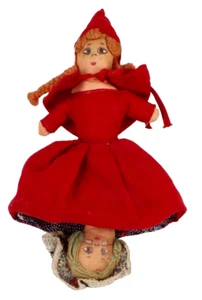 Little Red Riding Hood & Grandmother Topsy Turvy Doll Cloth 9in Vintage - Picture 1 of 11