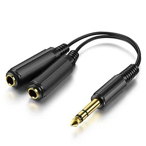 1/4" 6.35mm Stereo Plug / Male to Dual 1/4" 6.35mm Jack /Female Splitter - Picture 1 of 5