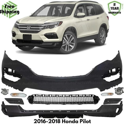 Front Bumper Cover Fascia & Fog Light Assembly Kit For 2016-2018 Honda Pilot Foto 1 de 4