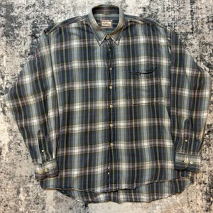 Mens Vintage 90s Thomas Burberry Plaid Flannel Long Sleeve Shirt Large L   - Picture 1 of 6