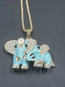 Betsey Johnson Necklace two blue elephants with gift box and organza bag. GA - Picture 1 of 8