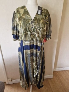 BNWT AX Paris Wrap Style Dress, Size 24. Mid-axi. Special Occasion. Khaki, Navy. - Picture 1 of 11