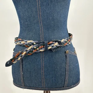 Cinturón Vintage Cuero Trenzado Y2K Talla M/L Multicolor Tejido Años 80 90 Preppy Boho - Imagen 1 de 5