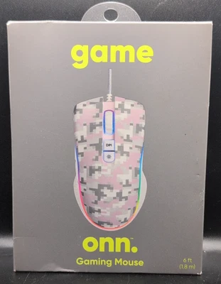 Onn 6ft Wired Gaming Mouse 7 LED Adjustable Lights DPI Adjustable Camo Pink New - Image 1 of 2