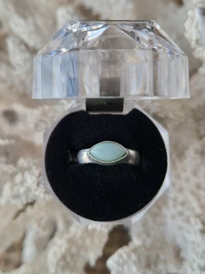 Stunning Brand New Genuine 925 Silver Marquise Larimar Ring & Box, Size P - Image 1 of 4