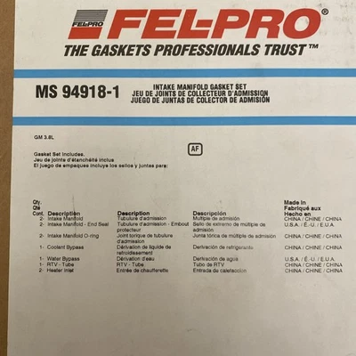 Juego de juntas de colector de admisión de motor Fel-Pro MS 94918-1-VIN: 1, sobrealimentado Foto 1 de 4