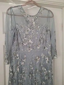 Stunning Adrianna Papell Dusky Blue/Grey Embellished Occasion Maxi Dress 14 - Picture 1 of 11