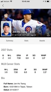 Tickets - Cubs vs Cardinals - Donnerstag 28.09.17 - Jen-Ho Tseng 1. Sieg!! Souvenir - Bild 1 von 4
