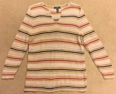 LRL Lauren Jeans Co. Suéter a rayas de mezcla para mujer mediano M tostado y rojo Foto 1 de 4