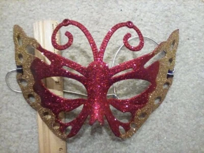 Fabulous Glitter Mardi Gras Eye MASK  Red and Gold - Image 1 of 4