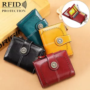 Ladies Vintage PU Leather Trifold Wallet RFID Blocking Purse Womens Handbag - Picture 1 of 33