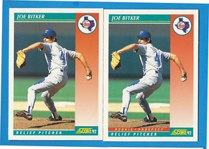 1992 Score JOE BITKER (ex-mt) Texas Rangers ERROR & Correction   