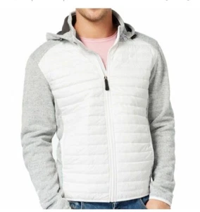 New Point Zero Men's Large White Gray Heather Soft Shell Hooded Jacket - Picture 1 of 9