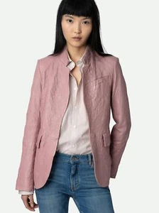 ZADIG & VOLTAIRE Primrose Blush Pink Crinkled Leather Collar Jacket Blazer 38/6 - Bild 1 von 7