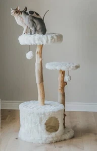 MAU Pet moderner Katzenbaum Doppelstamm mit Haus weiß - Bild 1 von 9