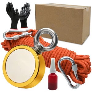 Fishing Magnet Kit Upto 1800LBS Pull Force Super Strong Neodymium Rope Carabiner - Picture 1 of 12
