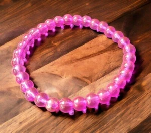 Shocking pink Crystal Beaded Stretch BRACELETS 6mm small glass beads girls gift - Picture 1 of 2