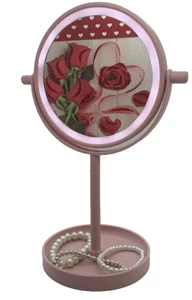 Persönlicher rosa Tischplatte drehbar Kosmetik Beauty Make-up Spiegel mit LED-Beleuchtung - Bild 1 von 3