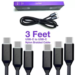 Soft Nylon Braided USB Type C to USB C Male USB Charger Cables 3 Ft Black 3 Pack - Picture 1 of 3