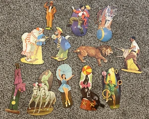 Vtg 12 Pc Lot Die Cut Cardboard Circus Characters Performers Lion Tamer Clowns - Picture 1 of 7
