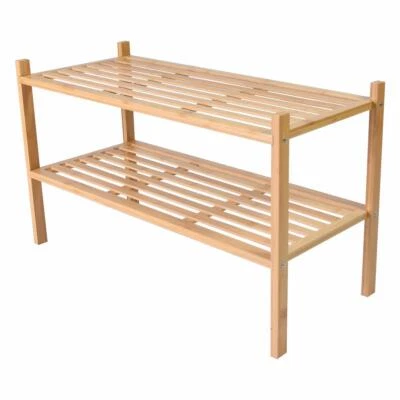 Schuhregal aus Bambus, 2 Böden, Schuhablage, stapelbar, Natur, 68x29x40cm, - Bild 1 von 4