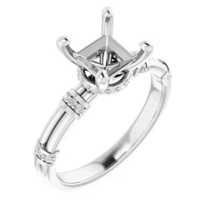 Banboo Semi Mounting 14K White Gold Round Custom 7mm Natural Diamond Women Ring - Picture 1 of 6