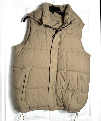 Chaleco acolchado ecológico con capucha BCBG Generation sin mangas tostado/beige nuevo con etiquetas L Foto 1 de 4